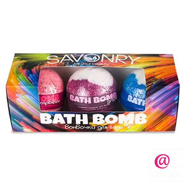 SAVONRY Набор бурлящих бомбочек для ванны Savonry Bath Bomb (3 шт) Маракуйя, Банан, Дыня